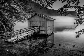 lake house in the bavaria area in black and white fine art
