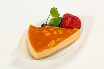 Cheesecake with apricot served strawberry