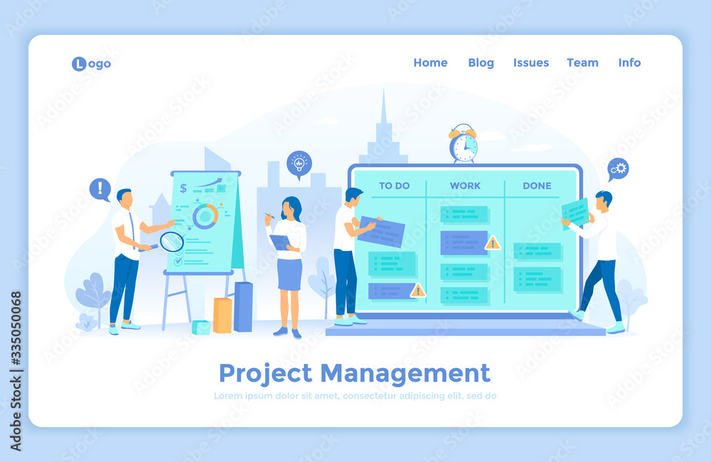 Poster project management, application service for corporate managing, team control, manager work. business