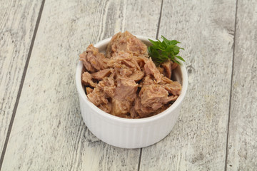 Canned tuna fish in the bowl