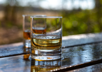 Tasting of scotch single malt whisky from Islay island, most intensely flavoured of all whiskies in Scotland