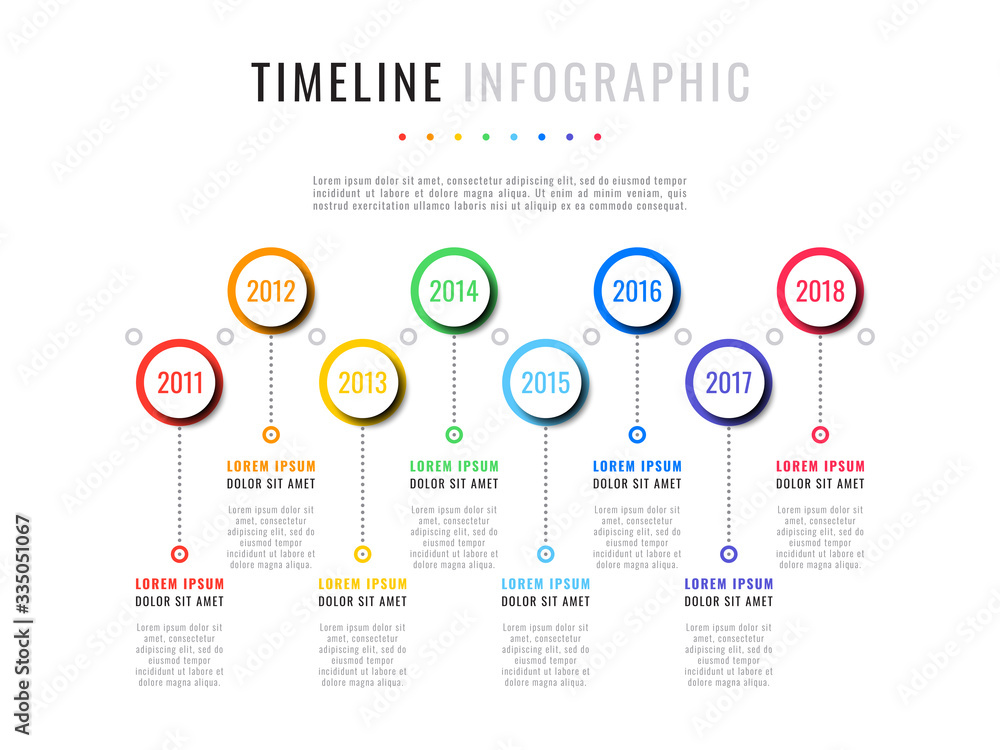Fototapete business infographic timeline template with round realistic elements on a white background. modern v