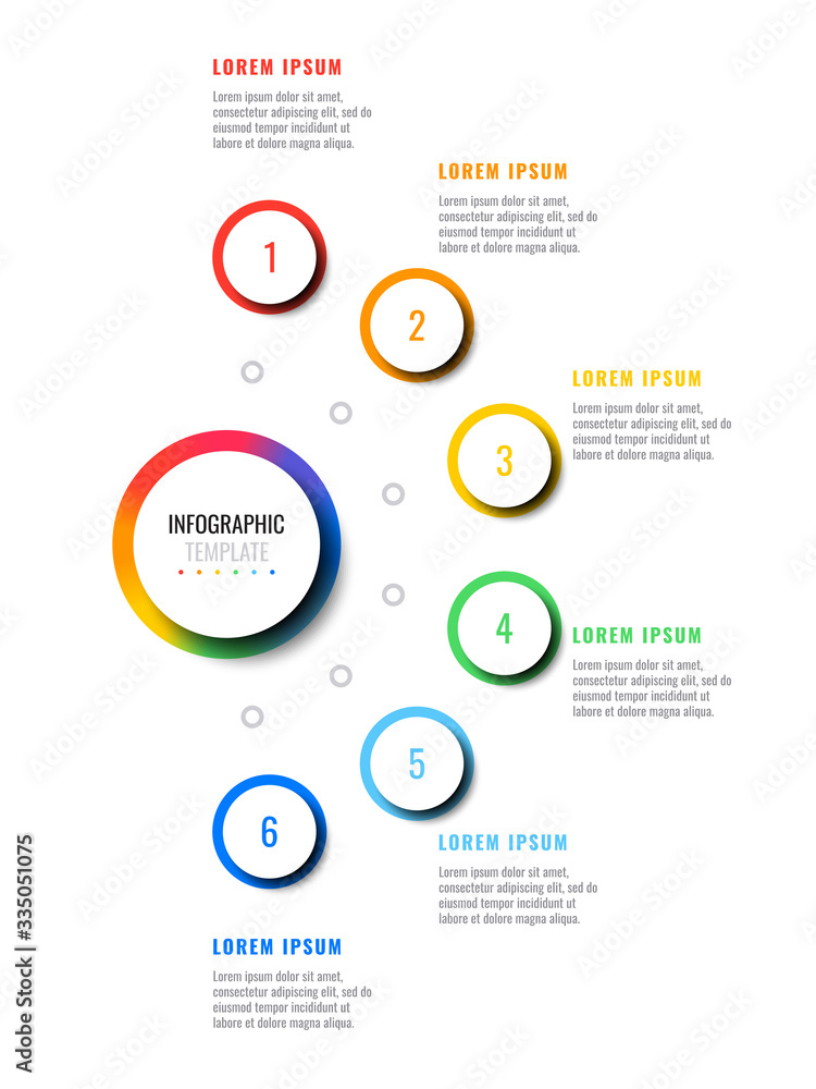 Fototapete business infographic template with six round realistic elements on a white background. modern vector