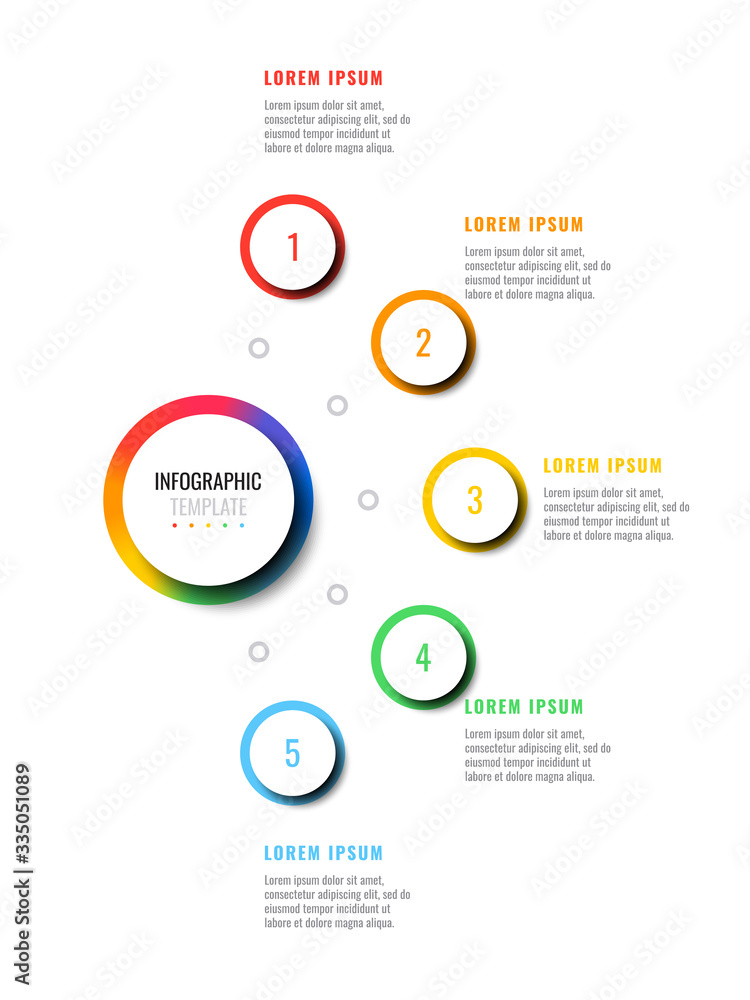 Fototapete business infographic template with five round realistic elements on a white background. modern vecto