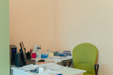 workplace of a doctor with medical equipment in a hospital. isolation doctor's office. quarantine. epidemic Coronavirus, MERS-CoV, 2019-nCoV, Covid-19 , pandemic, self isolation