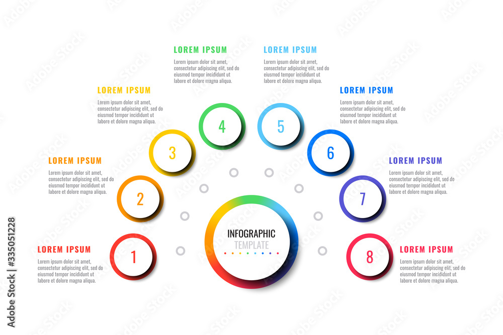 Fototapete business infographic template with eight round realistic elements on a white background. modern vect