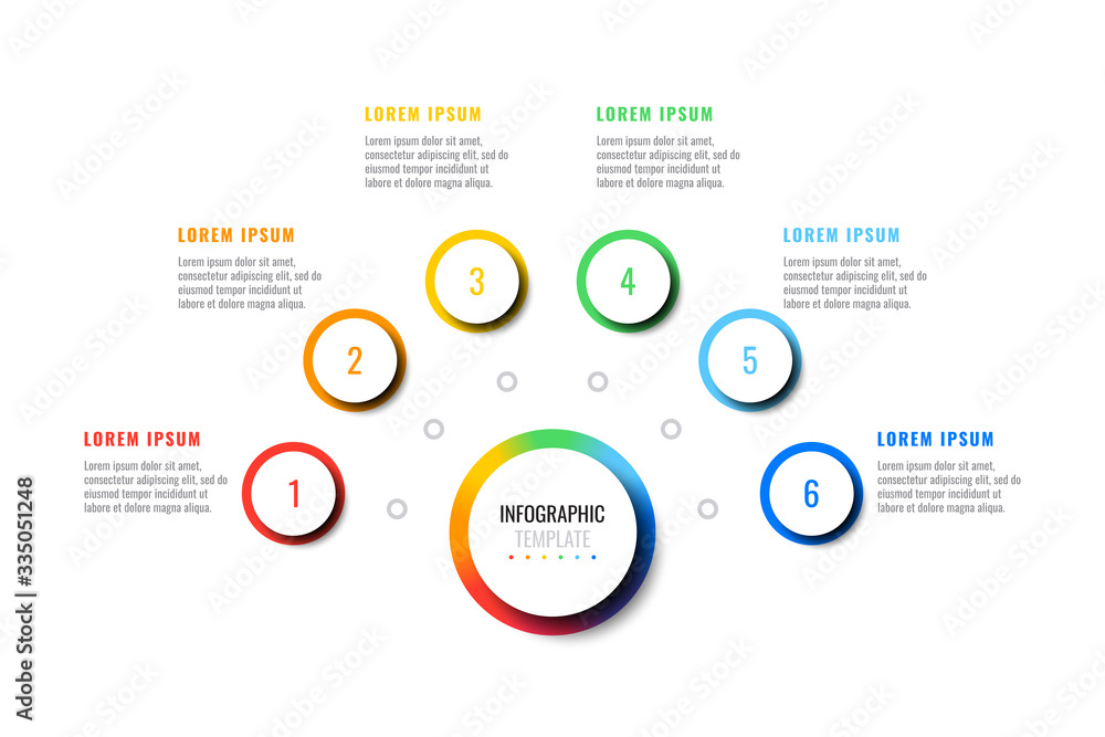 Aufkleber business infographic template with six round realistic elements on a white background. modern vector