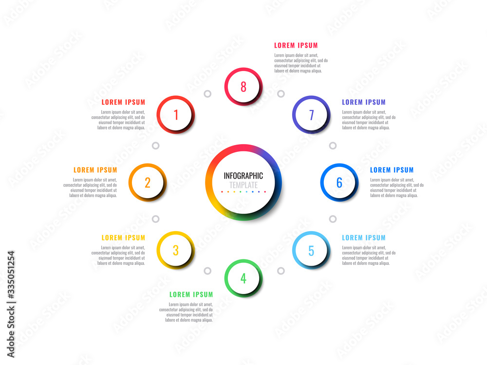 Fototapete business infographic template with eight round realistic elements on a white background. modern vect