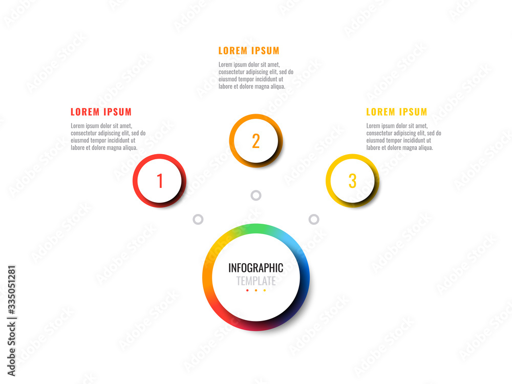 Fototapete business infographic template with three round realistic elements on a white background. modern vect