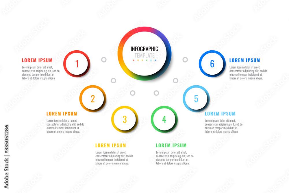 Aufkleber business infographic template with six round realistic elements on a white background. modern vector