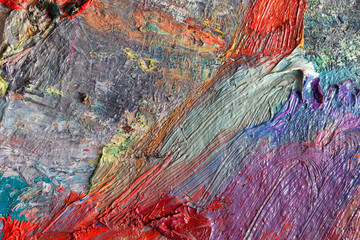 Background image of bright oil-paint palette closeup