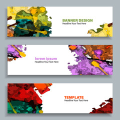 Set of three vector abstract baners. Trendy modern flat material design style. Rainbow colors. Text placeholder.