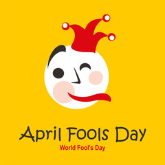 April Fools Day. World Fool's Day. Bright vector banner template with a fool in a hat. Vector template.