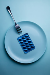 Diet only on pills and medicines. Plate with pills