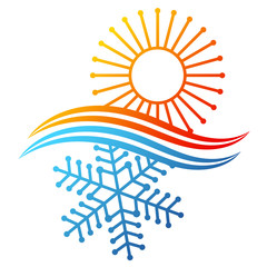 Symbol of air conditioner with sun heating blowing and snowflake cooling