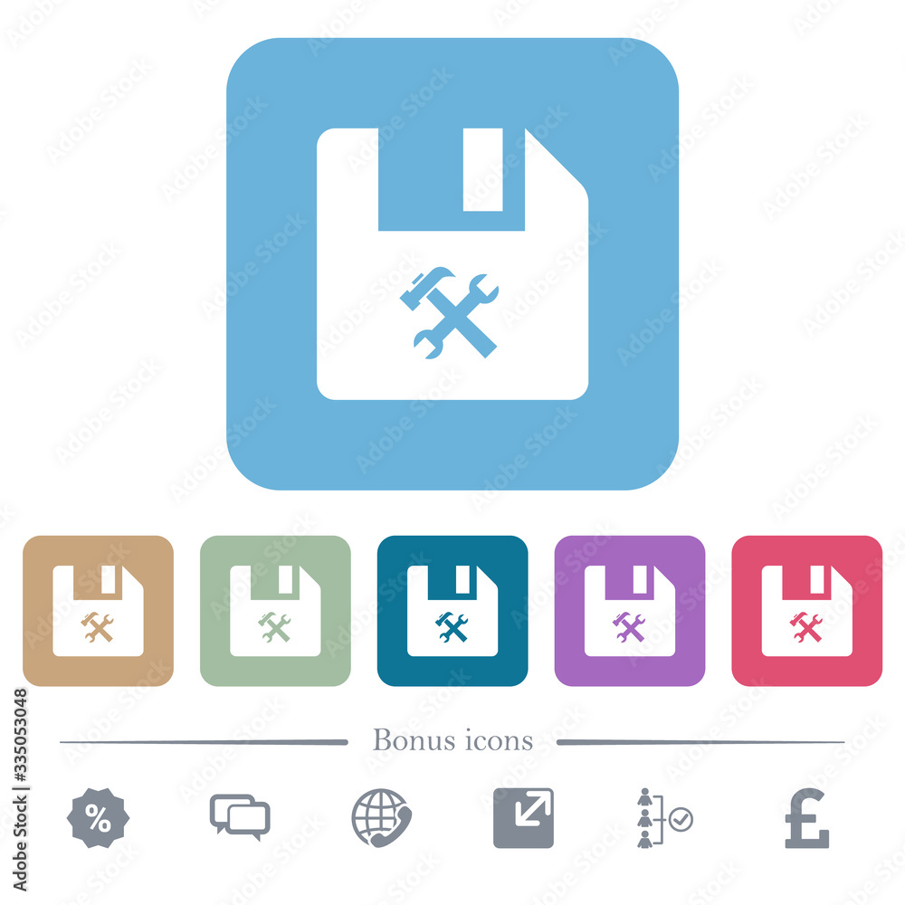 Poster file tools flat icons on color rounded square backgrounds