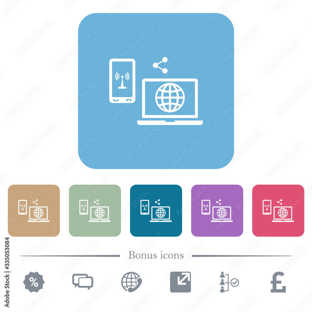 Poster share mobile internet flat icons on color rounded square backgrounds