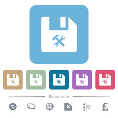 File tools flat icons on color rounded square backgrounds