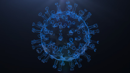 coronavirus covid-19 virus epidemic disease 3d render, isolated dark background,