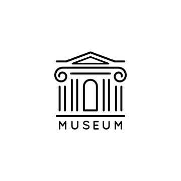 Museum logo Is in a trendy minimal linear style. Vector icon of a Bank building with columns. Simple emblem