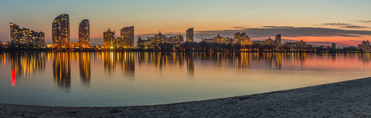 Beautiful sunset on Obolon. Kiev. Ukraine. March 26, 2020