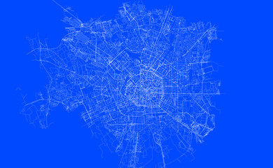 Blueprint of Milan city, One Color Map, color change, Artprint