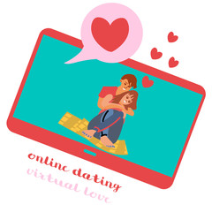 Online dating service, virtual communication and searching love in internet. flat vector concept.