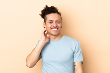 Caucasian man over isolated background laughing