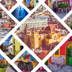 Collage of popular tourist destinations in Guanajuato, Mexico. Travel background.