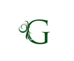 Vintage Green G Letter Floral logo Design