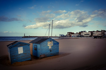 blue beach huts on Margate beach