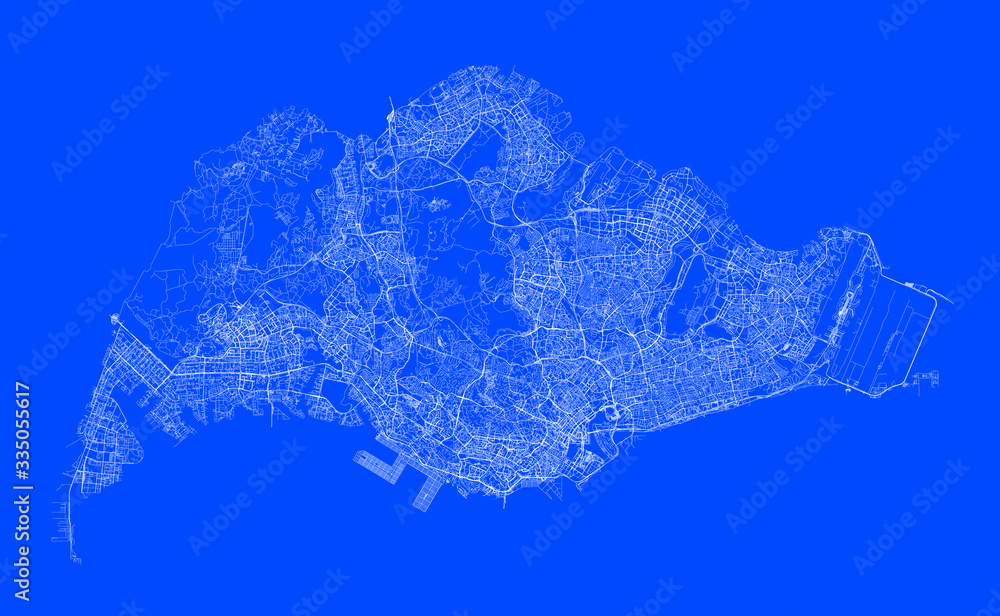 Wall mural blueprint of singapour city, one color map, color change, artprint