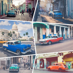 Collage of popular tourist destinations in Cuba. Travel background.