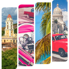Collage of popular tourist destinations in Cuba. Travel background.