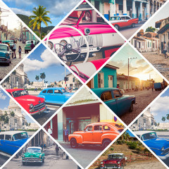 Collage of popular tourist destinations in Cuba. Travel background.