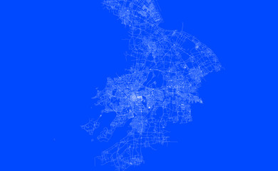 Blueprint of Suzhou city, One Color Map, color change, Artprint