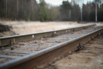 rails and sleepers, railway tracks go into the distance