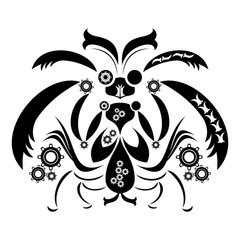 Symbol created by geometric objects and gears set to mantis form