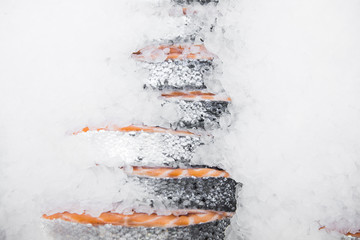 Fish in ice in a shop window