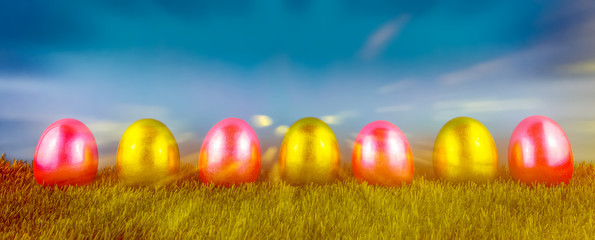 Banner mit verschiedenen, bunten Ostereiern