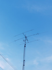 A three-element Yagi Uda antenna used for long-distance (skywave) communication in the shortwave bands by an amateur radio station.