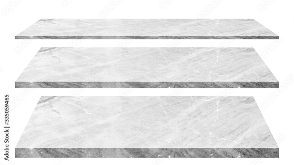 Aufkleber 3 empty marble shelves different levels, isolated on white backgrounds, with clipping paths.