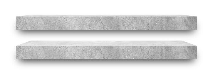 2 Cement shelves in different levels are a classic loft-style suitable for placing products, goods and have a soft shiny thin, beautiful bottom isolated on white backgrounds, With clipping paths.