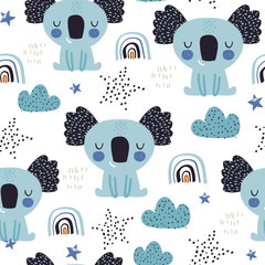 Motif enfantin sans couture avec bébé koala mignon. Texture créative d& 39 enfants scandinaves pour le tissu, l& 39 emballage, le textile, le papier peint, l& 39 habillement. Illustration vectorielle