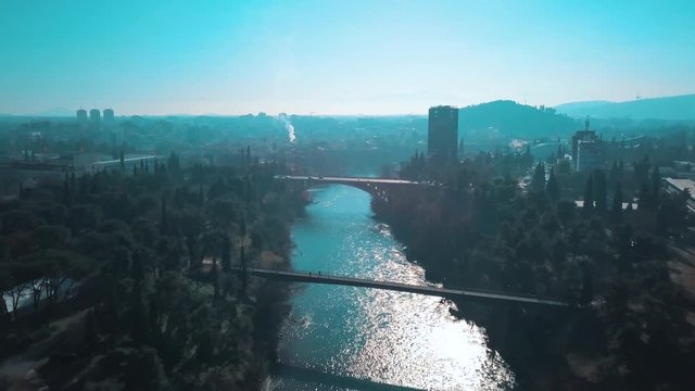 Bridges on the Moraca River which Flows Through Capital of Montenegro Podgorica. Mostovi na Rijeci Moraci Koja Protice kroz Podgoricu.