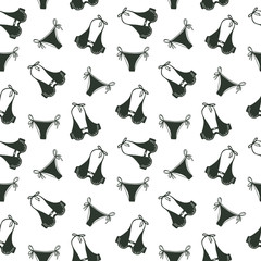 Geometric seamless pattern, monochrome beach bras tops and thong panties