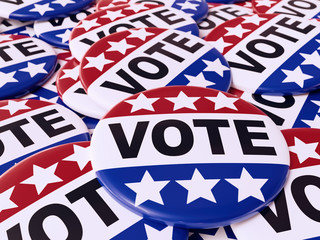 Pile of American vote buttons