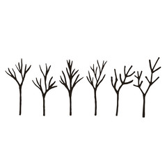 Black branch tree or naked trees silhouettes set. Hand drawn isolated illustration. Laser cutting template. 
