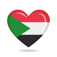 Sudan national flag in heart shape vector illustration