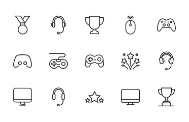 Simple set of gaming icons in trendy line style.